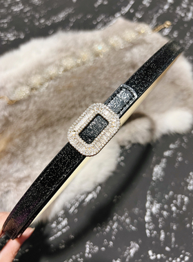 NEW仙品 超细超美黑色璀璨星河轻奢天然三文鱼皮细腰带女皮带裙带