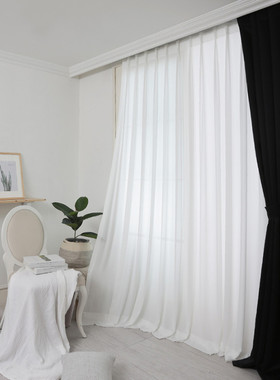白色透光不透人时尚窗帘loft加厚真丝ins纱帘魔术贴客厅飘窗加厚