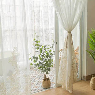 金丝绣花纱帘轻奢风薄款窗帘藤曼花长长久久家居装饰布艺阳台客厅