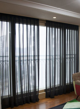 黑色纱帘窗帘阳台纱免打孔安装黑纱装饰卧室飘窗遮光隔断窗纱门帘