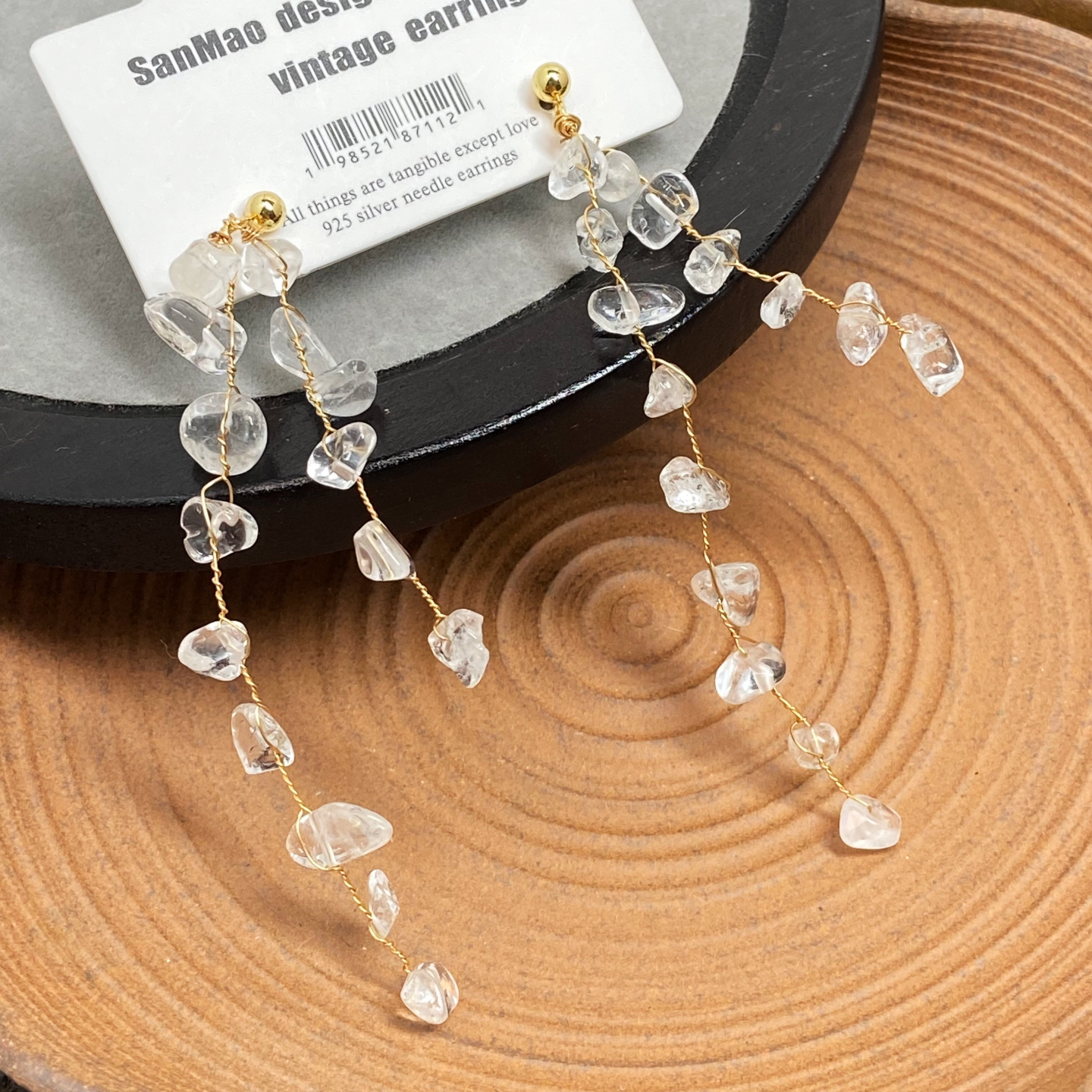 白水晶透明冰块水滴长款流苏耳环手作设计清凉性感耳饰耳坠银针