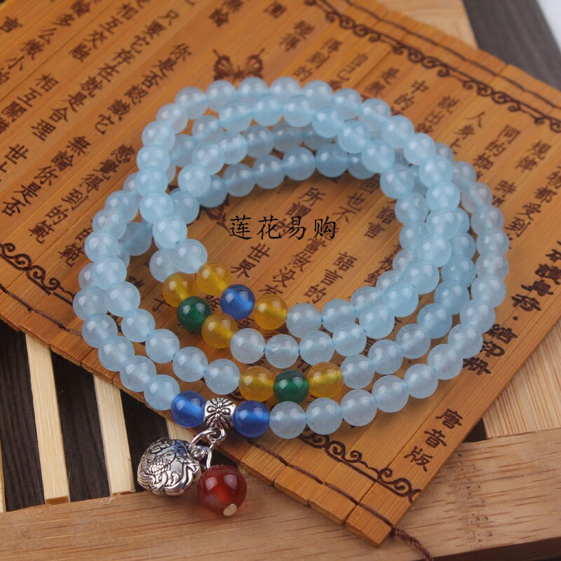 天然靛蓝晶饰品 橘子石 紫冰银蓝绒晶 四叶幸运石108颗手链