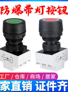 BA8030防爆带灯按钮 30mm按钮开关自复位 220V380V红绿防腐指示灯