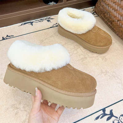 厚底雪地靴桑坡冬季新款塔茨特羊皮毛一体增高翻毛口保暖棉鞋