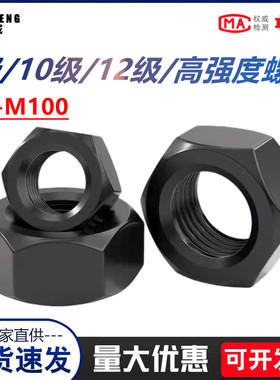 10.9级高强度螺母8.8级螺帽12.9级六角螺丝帽M6M8M10M12M16-M100