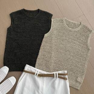 26夏季 新品 慵懒风镂空针织背心女百搭显瘦 镂空编织