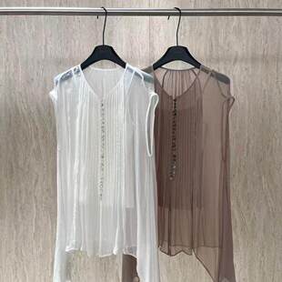 设计感风琴褶无袖 26春夏新品 背心上衣2639 月笼纱