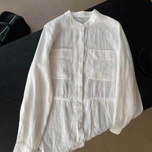 简约圆领抽绳亚麻衬衣2639 26春夏新品 极简麻