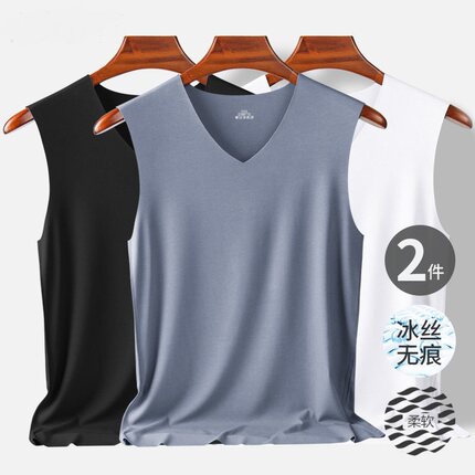 无痕冰丝背心男士内穿夏季打底运动跨栏无袖白色汗衫男潮薄款大码