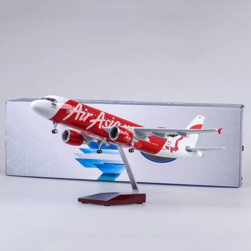 47CM A320亚洲航空带灯带轮子树脂飞机模型书桌摆件爱好者收藏品