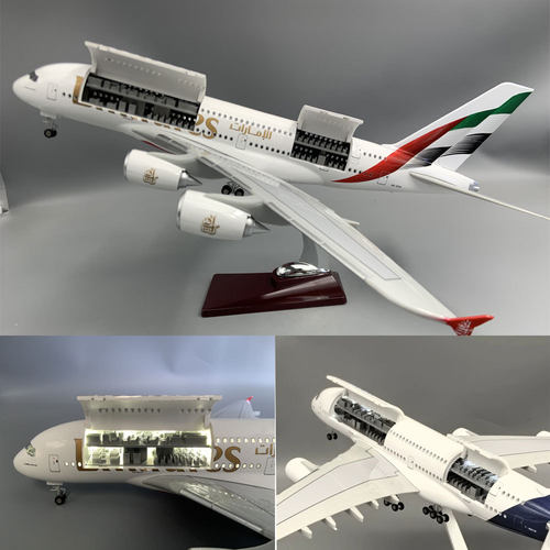 46CM阿联酋A380双开门模型可见内饰德国新汉莎A380翻盖款静态模型
