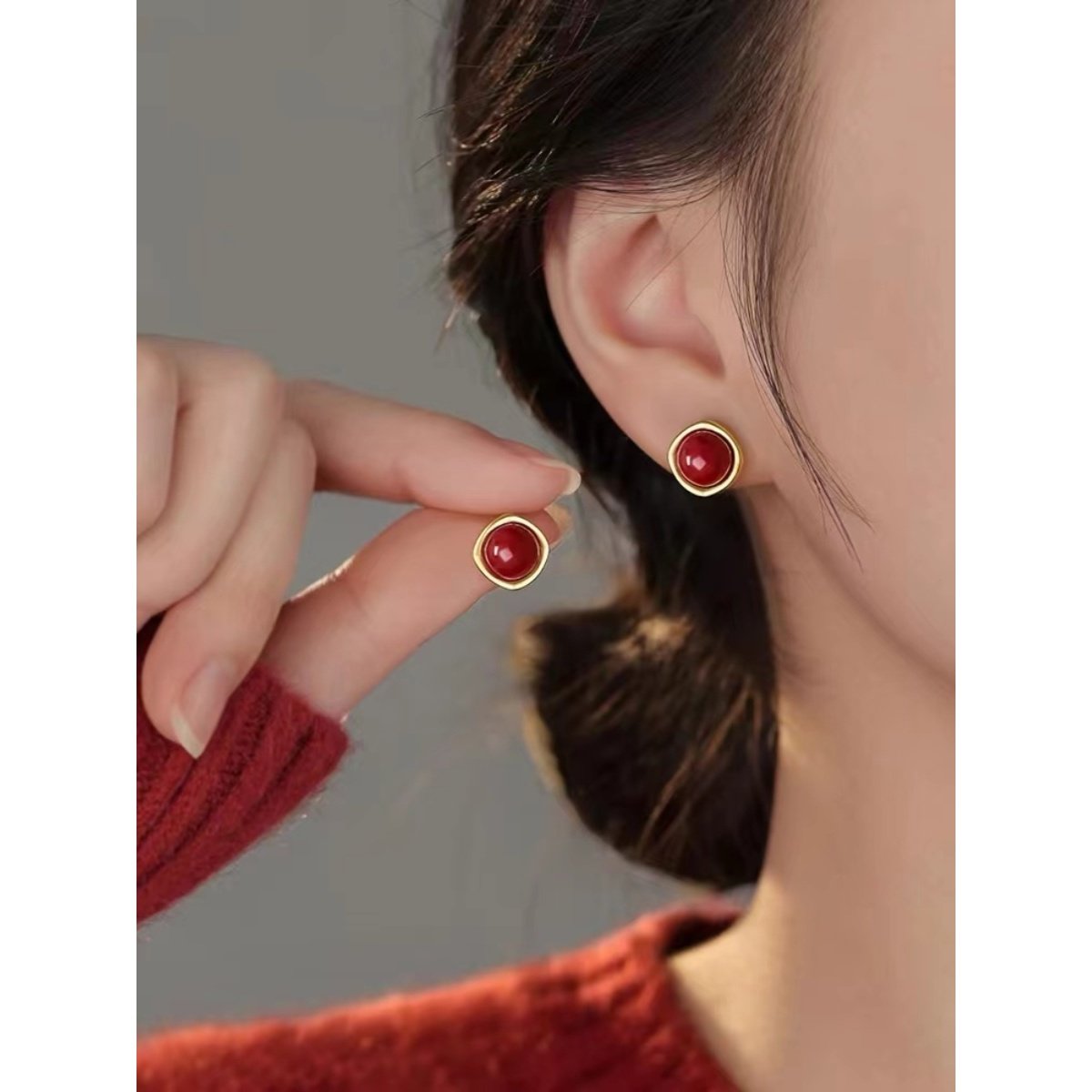 其他925银韩版女爆款红色耳钉