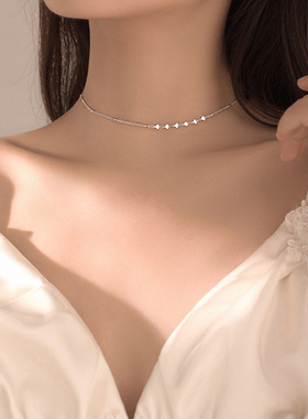 纯银爱心小众设计感甜美风锁骨链