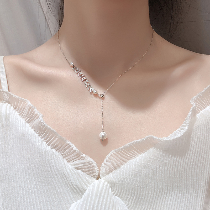 s925纯银麦人工珍珠项链设计感女锁骨链小众简约气质轻奢