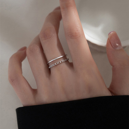 925纯银双层戒指女2022年新款潮食指戒小众设计感指环夏