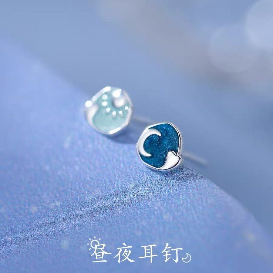 925纯银月亮太阳耳钉高级感女2025新款爆款耳环小众耳饰