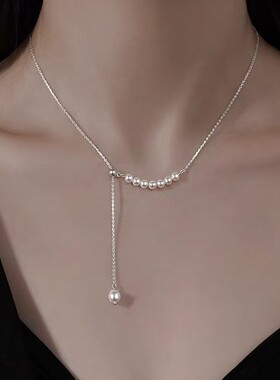 925纯银珍珠贝珠项链女款2025新爆款高级锁骨链小众颈链