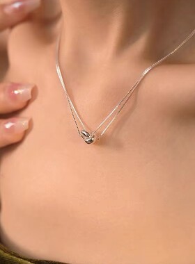 女925银双层环环相扣双层项链