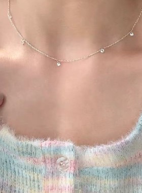 925纯银锆石水滴项链女锁骨链韩ins简约高级设计感小众配饰颈链