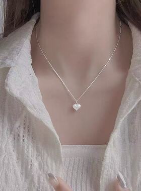 925纯银拉丝爱心项链女生2025新款爆款锁骨链轻奢高级感银饰颈链