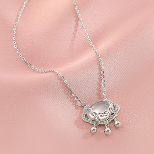 祥云平安如意锁项链女夏季925纯银白玉髓吊坠锁骨链
