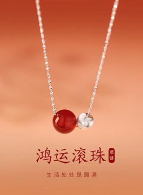 925纯银天然红玛瑙猫眼珠项链女款2026新款轻奢小众锁骨链女