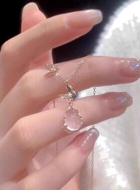 白昼集粉水晶项链925银蝴蝶吊坠高级感轻奢小众女招桃花锁骨链