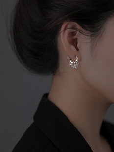 925纯银流苏耳扣女2022年新款 耳钉耳圈耳环耳饰 小众夏季