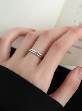 s925纯银双层戒指女2023款素圈食指戒小众高级感轻奢尾戒开口戒