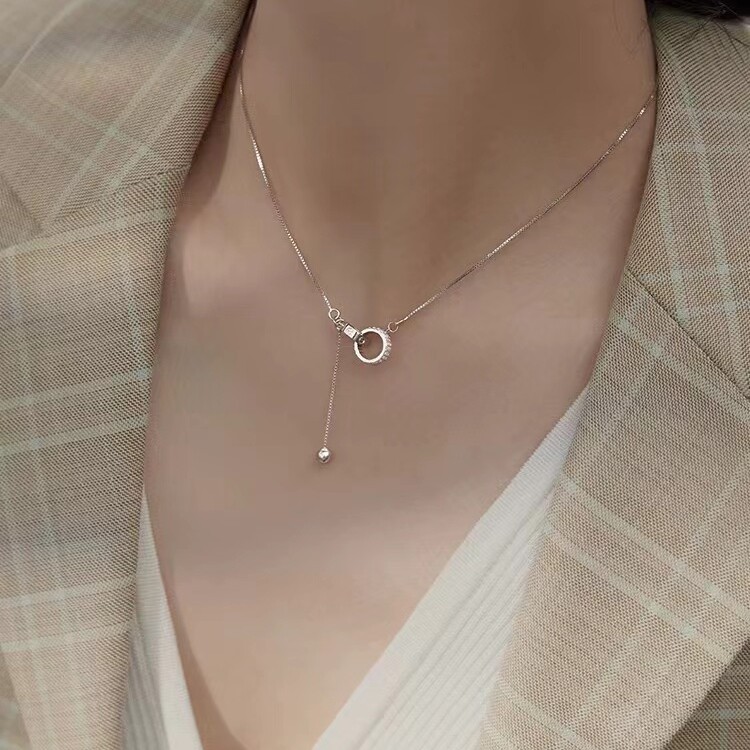 925双环项链女纯银流苏锁骨链女小众设计轻奢配饰简约冷风
