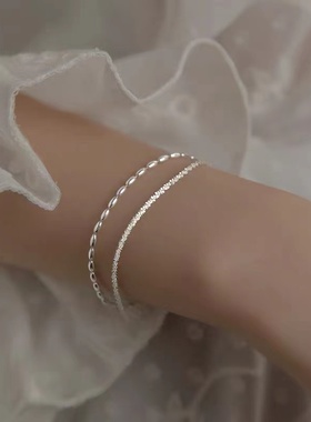 S925银双层银豆手链满天星简约波光粼粼韩版气质女手饰品