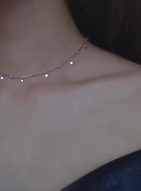 s925纯银流苏颈链小众设计项链女短款锁骨链网红简约学生气质个性