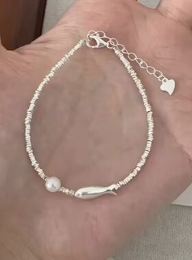 925银小鱼碎银子珍珠手链女轻奢小众精致高级正品手饰礼物