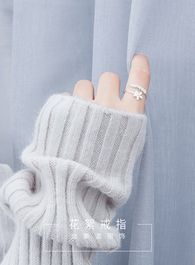 纯银开口花朵森系日韩风学生戒指