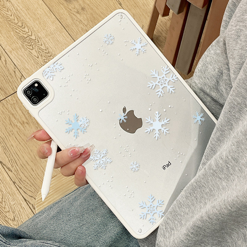 纯白雪花彩绘ipad11保护壳2025新款air7亚克力背板轻薄7/8/9平板套10.2寸防弯摔女第十代10.9寸防弯mini7适用