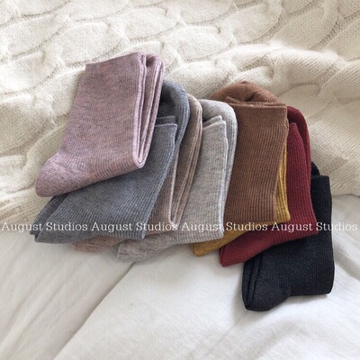 袜子女基础款纯色保暖中筒棉袜