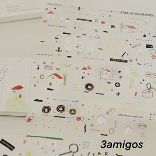 满49包邮｜3amigos vol8胶带分装红房子绿森林漂浮玫瑰小彩花现货