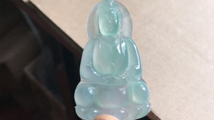 缅甸天然翡翠A货冰种晴色正装观音,55.8-32.4-6.1,18.01g