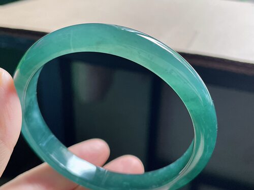 天然翡翠A货蓝绿大圈口手镯59-60圈59.6-9.8-6.8mm，38.12g
