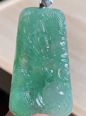 缅甸A货冰绿龙牌翡翠吊坠，18k金扣头，46-25-6.6，16.80g