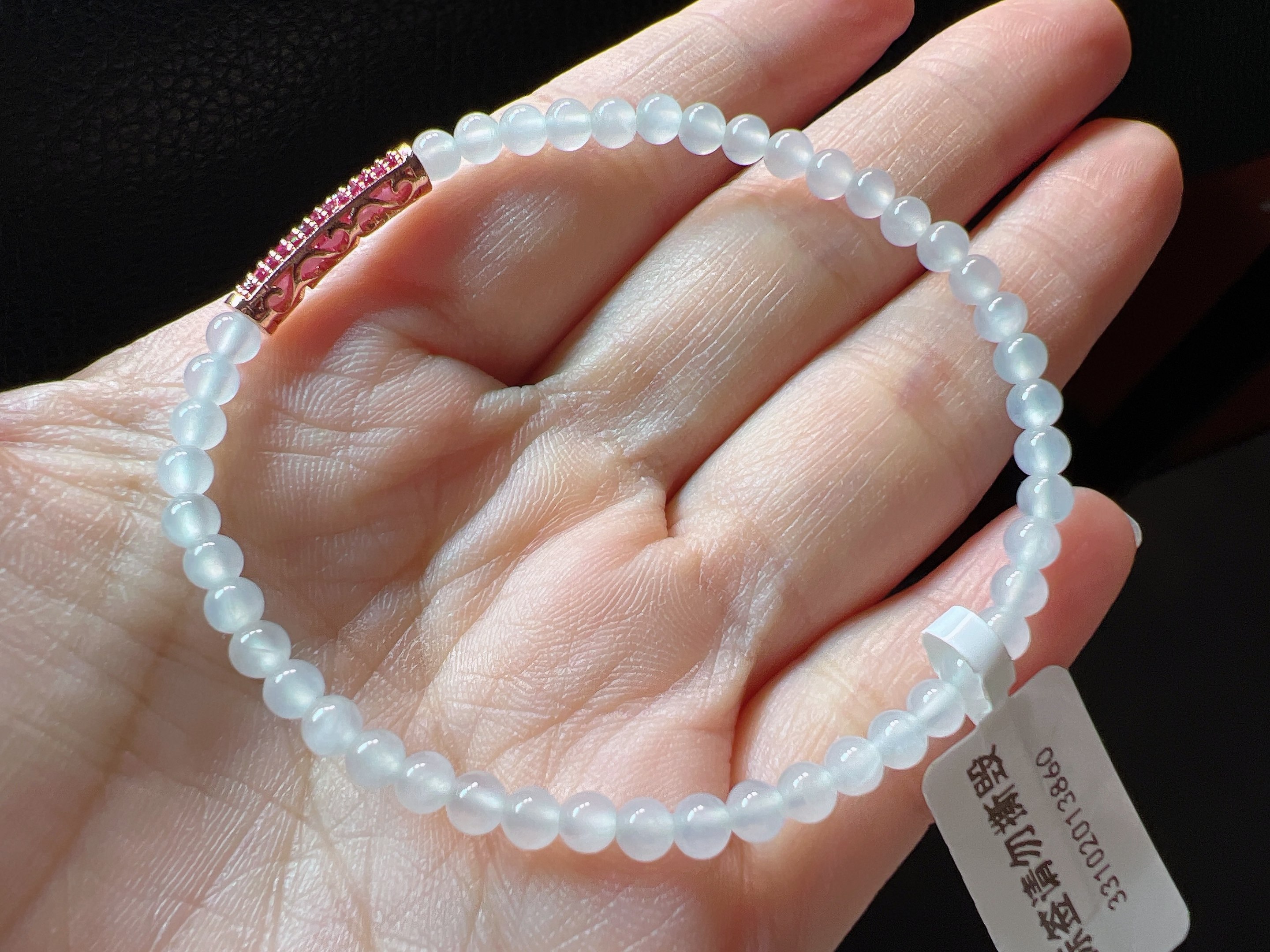 缅甸天然翡翠A货白冰手链，冰种起胶，卡3.9，冰冰的颜值很高,珠宝/钻石/翡翠,手链/手串,淘宝优惠券,粉丝福利购,淘宝优惠卷