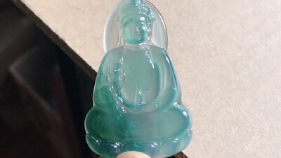 天然翡翠A货冰糯蓝水素衣观音，55-34.1-4.5，13.71g