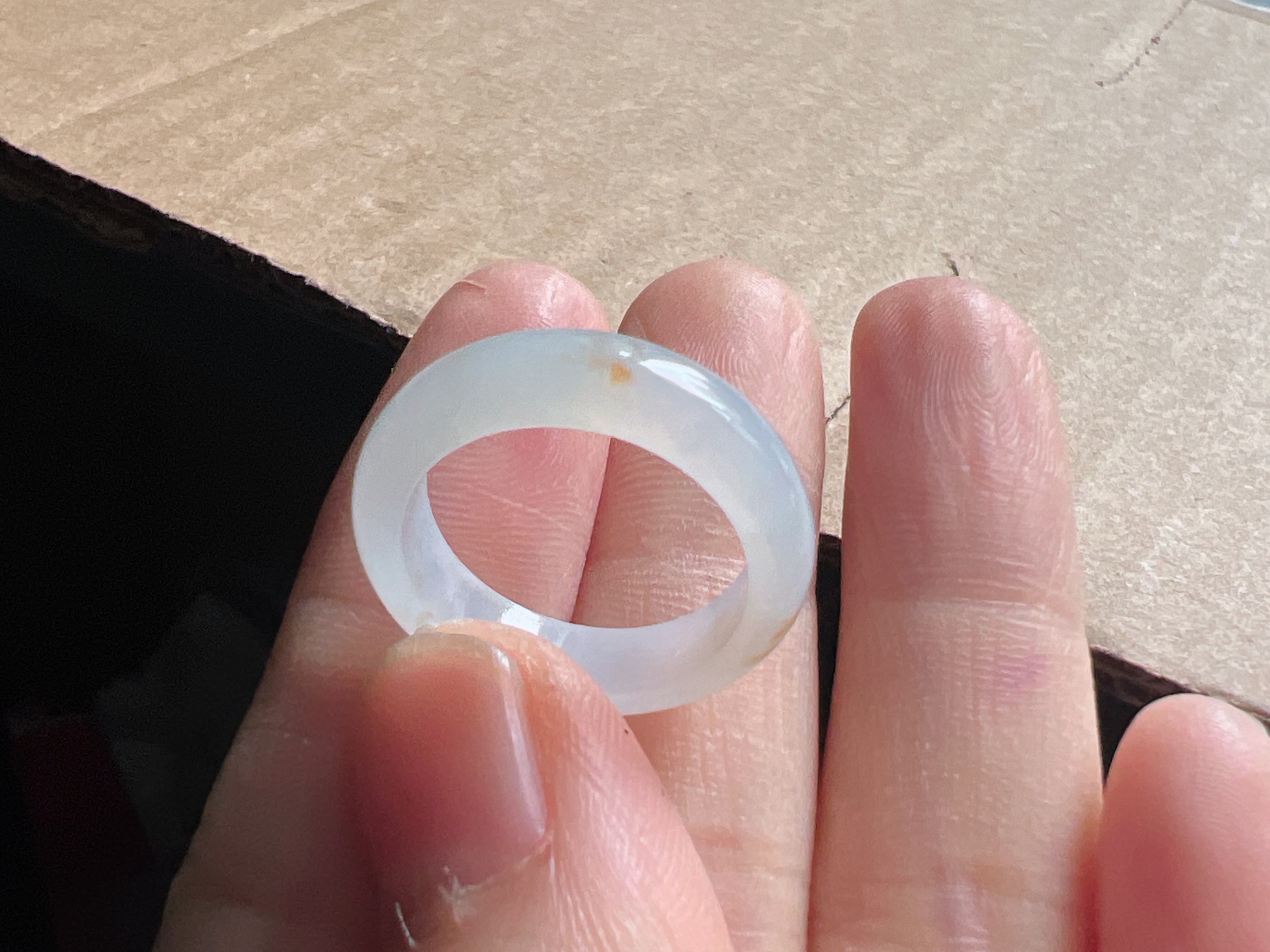 缅甸天然翡翠A货白冰指环，15号，17.2-5.5-3.2底子细腻，种水好