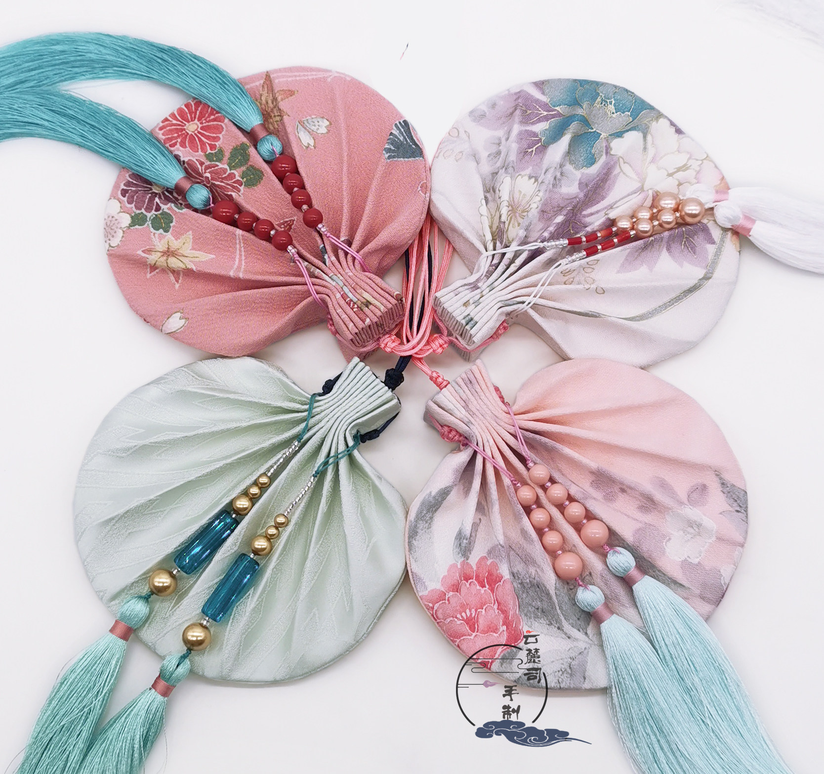 ORIGINAL HAND-MADE DRAWSTRING PURSE SACHET HANFU WAIST DECORATION JAPANESE SILK FABRIC ICE SILK TASSEL HANDMADE ANCIENT STYLE PLEATS