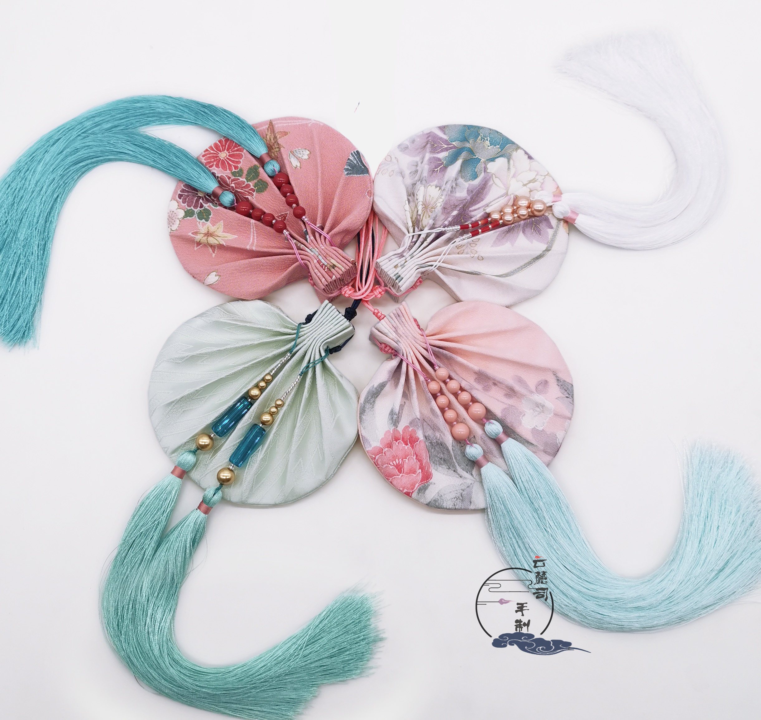 ORIGINAL HAND-MADE DRAWSTRING PURSE SACHET HANFU WAIST DECORATION JAPANESE SILK FABRIC ICE SILK TASSEL HANDMADE ANCIENT STYLE PLEATS