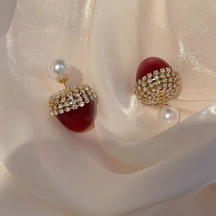 夏季甜美樱桃耳钉女纯银925银针 一款两戴前后耳环 网红同款