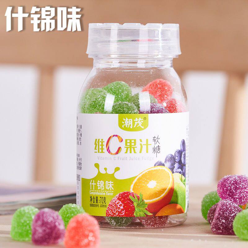 维C果汁软糖QQ橡皮糖休闲零食儿童维生素VC什锦混合水果味糖果