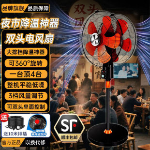 双头电风扇360度旋转双面落地扇双边两个头商用摇头大排档2头