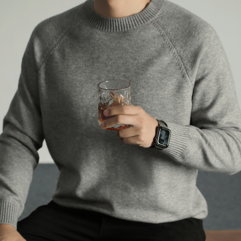 GBHP抗起球羊毛衫男士秋冬保暖圆领针织衫时尚纯色套头打底衫薄款