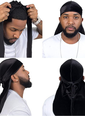 durag头巾帽包头帽长尾帽海盗帽 欧美嘻哈hiphop系带头巾天鹅绒